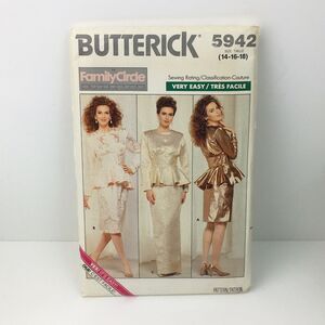 Dress Top Skirt Peplum Size 14-18 UNCUT Pattern 5942 Vtg 80s